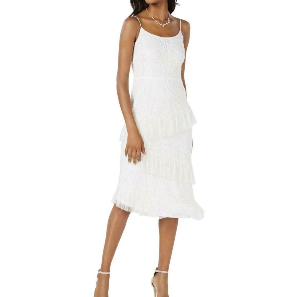 Adrianna Papell Womens Ivory Beaded Dress